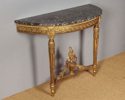 Gilded Demi-lune Marble Top Console Table C.1880