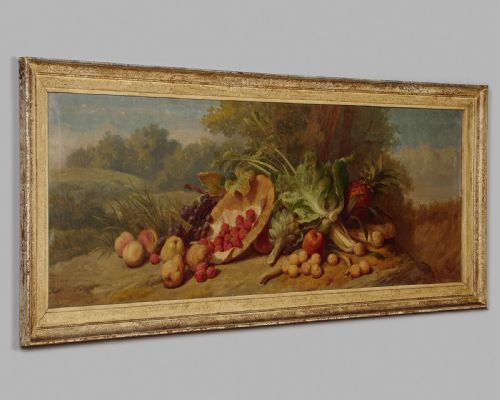 Large Still Life Oil Painting of Fruit and Vegetables C.1920