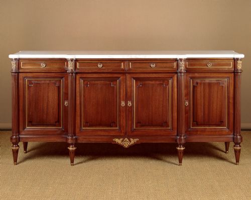 Long Louis Xvi Style Marble Top Sideboard C.1930