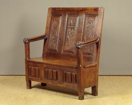 Small Carved Oak Settle C.1880