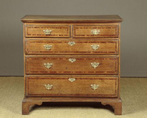 Georgian Oak & Mahogany Crossbanded Chest of Drawers C.1810