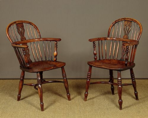 Pair of Yew Wood and Elm Windsor Chairs C.1840