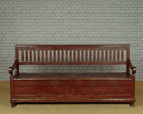 Long Painted Pine Box Settle C.1900