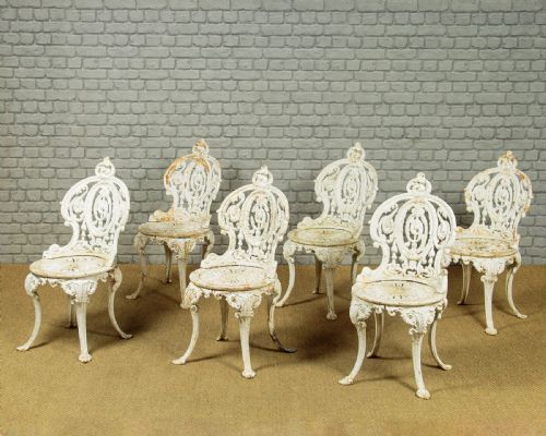Set of Six Cast Iron Garden Chairs C.1890