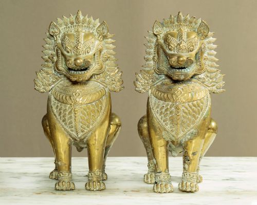 Pair of Brass Temple Lions C.1900