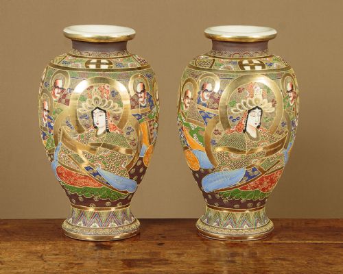 Large Pair of Japanese Satsuma Ware Vases C.1930