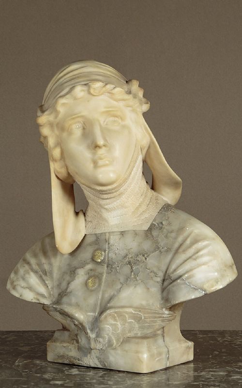 Large Alabaster Bust of Joan of Arc by Pugi C.1910