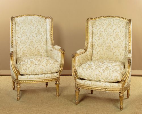 Pair of Louis Xvi Style Giltwood Armchairs C.1910
