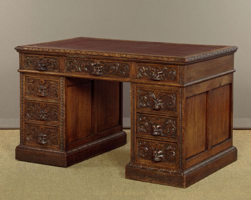 Carved Oak Pedestal Desk C.1890