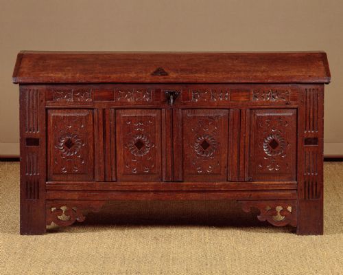 CARVED OAK COFFER C1760
