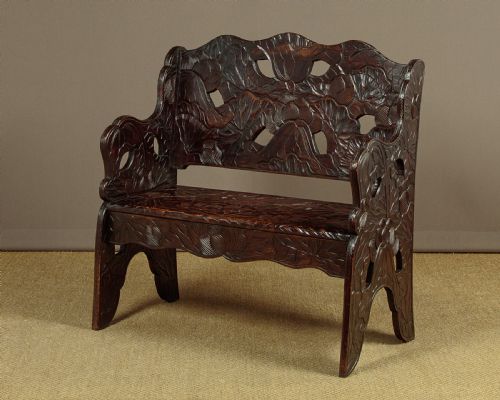 Liberty & Co. Japanese Carved Hall Bench C.1910