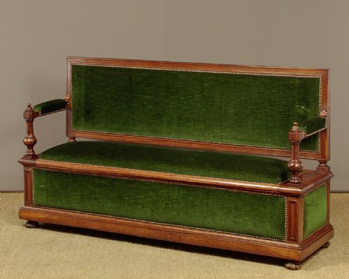 Upholstered Oak Box Settle C.1890