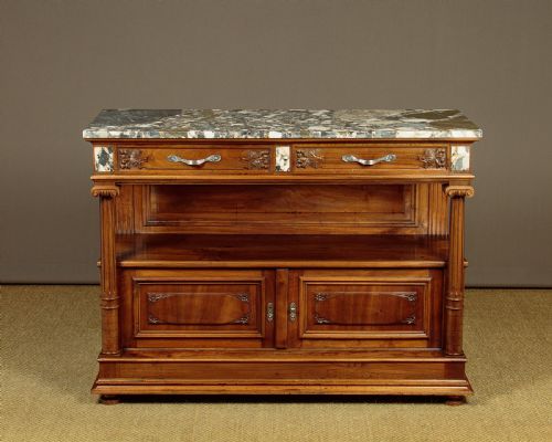Marble Top Walnut Buffet Sideboard C.1920