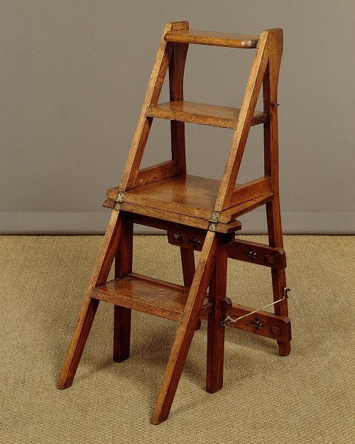Metamorphic Oak Library Steps & Side Chair C.1890