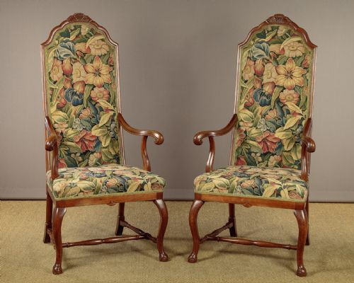 Pair of Highback Oak Armchairs C.1920