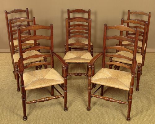 Set of 8 Rush Seat Ladderback Dining Chairs C.1930