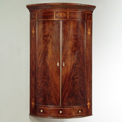 Inlaid Bow Front Corner Cupboard C.1830