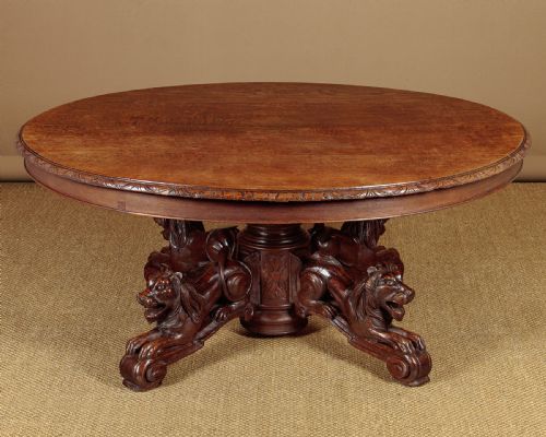 Oak Coffee Table with Carved Lions C.1890