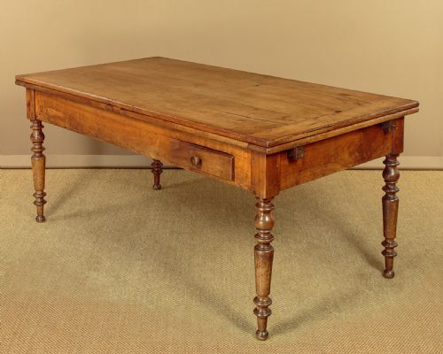 French Cherry Farmhouse Kitchen Dining Table with Extending Leaves C.1860