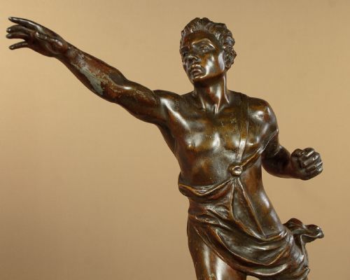 SPELTER FIGURE OF A JAVELIN THROWER BY JEANLOUIS GREGOIRE C1900 - ADDITIONAL PHOTO 5