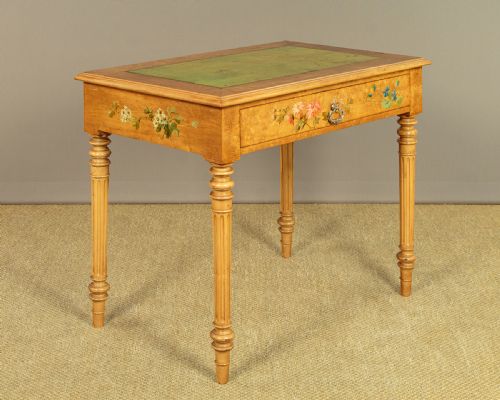 Small Maple & Birch Desk with Painted Decoration C.1880