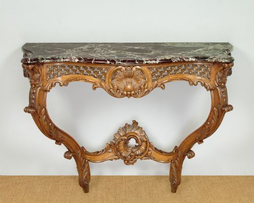 Carved Walnut & Marble Top Console Table C.1930