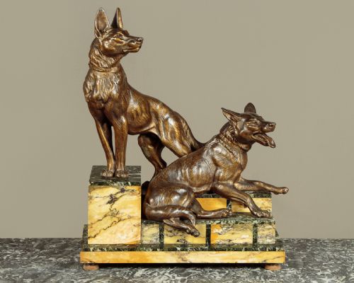 Sculpture of Two Alsatians by Louis Albert Carvin C.1925