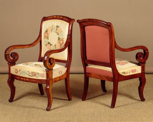 INLAID MAHOGANY ARMCHAIRS C1840 - ADDITIONAL PHOTO 1
