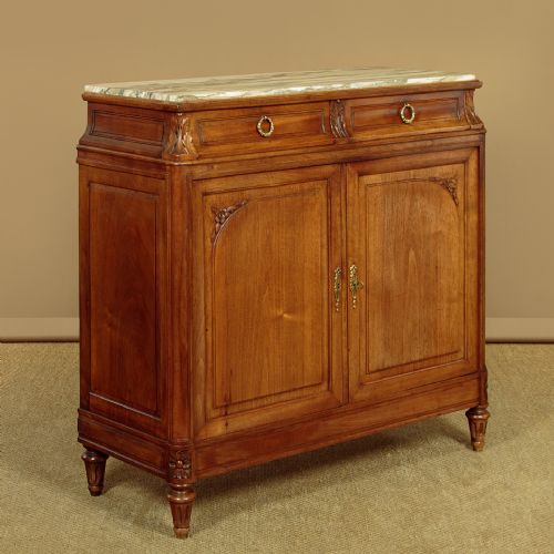 Walnut & Marble Top Side Cabinet C.1910