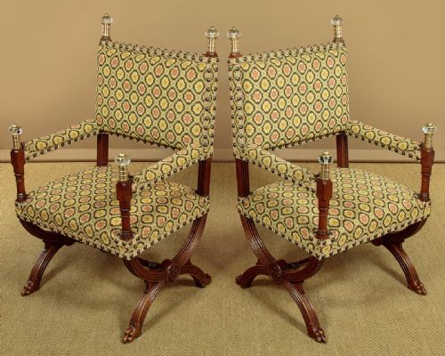 Pair of Gothic Oak Armchairs C.1880