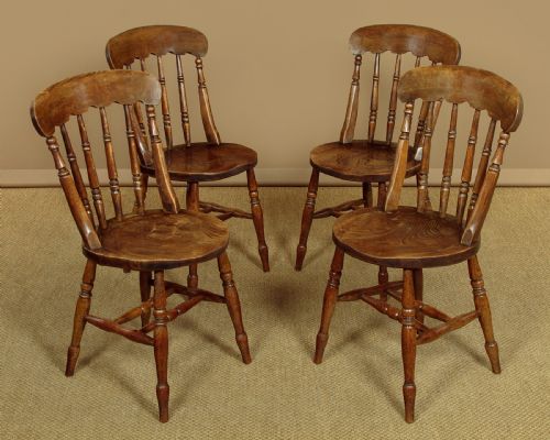 Set of Four Elm Seat Kitchen Dining Chairs C.1890