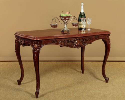 CARVED WALNUT ROUGE MARBLE TOP CENTRE TABLE C1890 - ADDITIONAL PHOTO 1