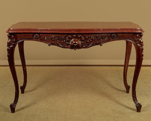 CARVED WALNUT ROUGE MARBLE TOP CENTRE TABLE C1890 - ADDITIONAL PHOTO 2