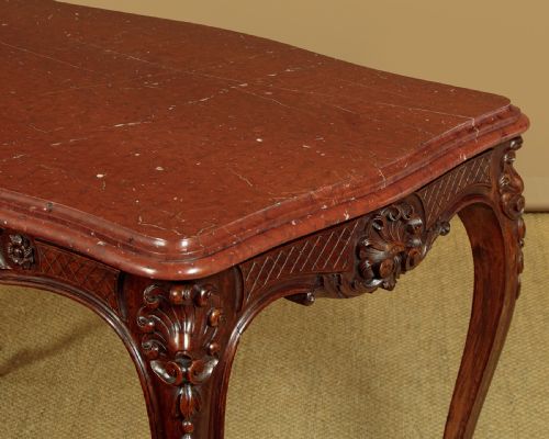 CARVED WALNUT ROUGE MARBLE TOP CENTRE TABLE C1890 - ADDITIONAL PHOTO 4