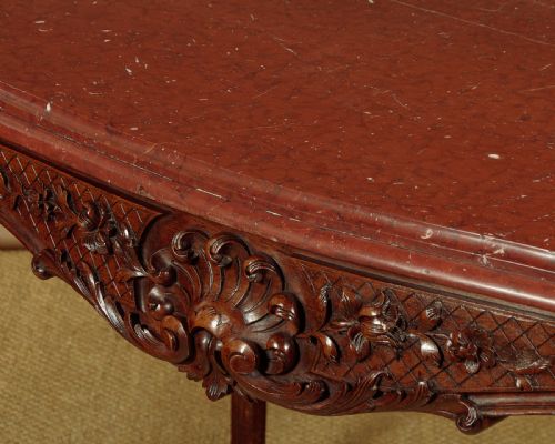 CARVED WALNUT ROUGE MARBLE TOP CENTRE TABLE C1890 - ADDITIONAL PHOTO 5