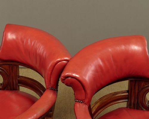 PAIR OF LARGE WALNUT LEATHER ARMCHAIRS C1890 - ADDITIONAL PHOTO 2