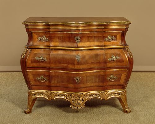 Walnut & Giltwood Bombe Commode C.1900