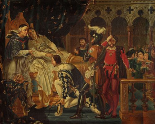 fig 1. Large Oil Painting of The Death of Louis XII after Blondel c.1900