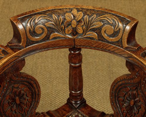 PAIR OF CARVED OAK CORNER CHAIRS C1890 - ADDITIONAL PHOTO 4