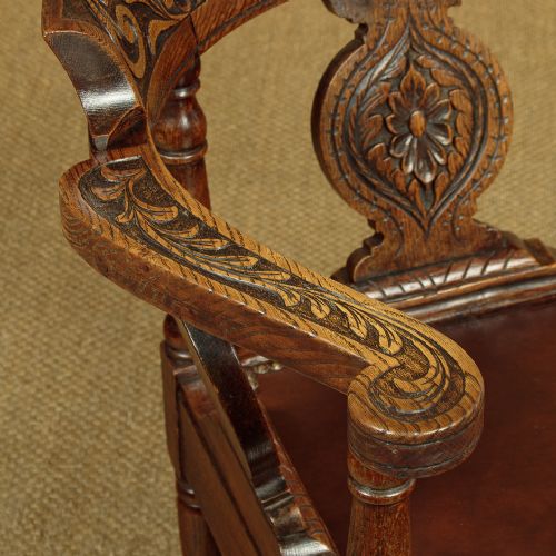 PAIR OF CARVED OAK CORNER CHAIRS C1890 - ADDITIONAL PHOTO 5