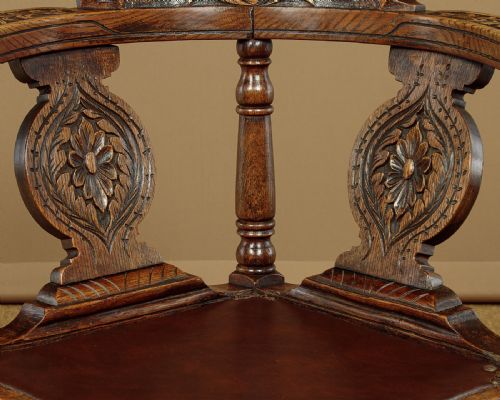 PAIR OF CARVED OAK CORNER CHAIRS C1890 - ADDITIONAL PHOTO 8