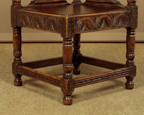 PAIR OF CARVED OAK CORNER CHAIRS C1890 - ADDITIONAL PHOTO 9