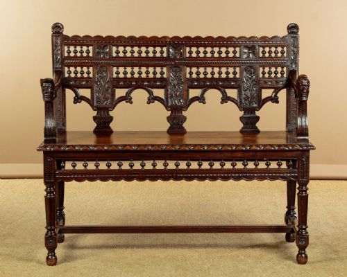 CARVED OAK HALL SEAT C1890 - ADDITIONAL PHOTO 1