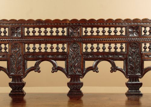 CARVED OAK HALL SEAT C1890 - ADDITIONAL PHOTO 4