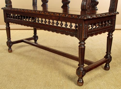 CARVED OAK HALL SEAT C1890 - ADDITIONAL PHOTO 9