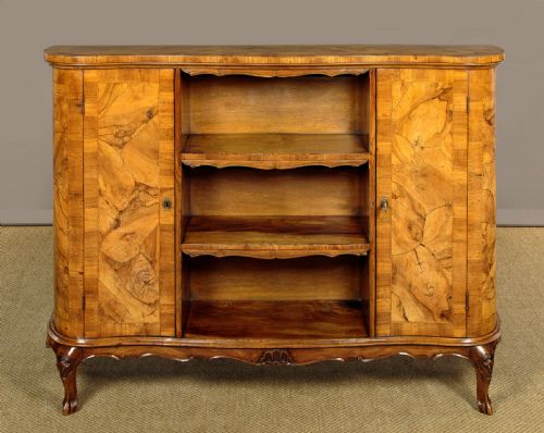 Olive Wood Veneered Bookshelves Side Cabinet C.1930