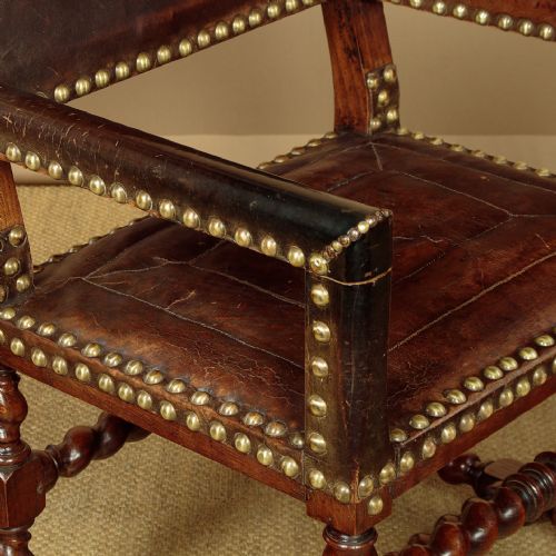 PAIR OF 17THC STYLE LEATHER ARMCHAIRS C1920 - ADDITIONAL PHOTO 5