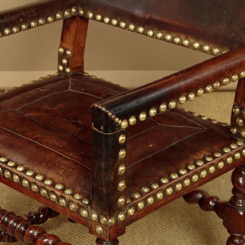 PAIR OF 17THC STYLE LEATHER ARMCHAIRS C1920 - ADDITIONAL PHOTO 6
