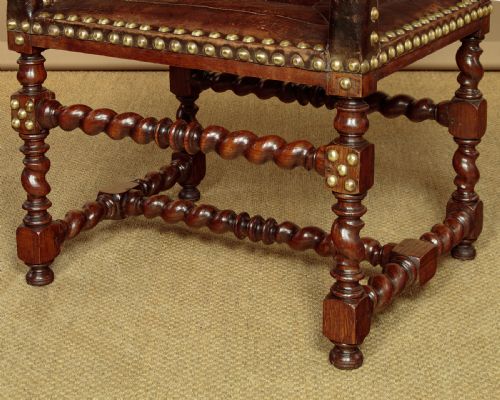 PAIR OF 17THC STYLE LEATHER ARMCHAIRS C1920 - ADDITIONAL PHOTO 7