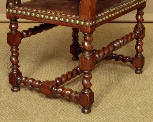 PAIR OF 17THC STYLE LEATHER ARMCHAIRS C1920 - ADDITIONAL PHOTO 8